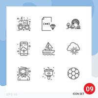 Set of 9 Vector Outlines on Grid for ship cloud mountain app download rainbow Editable Vector Design Elements