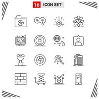 16 Icons Line Style. Grid Based Creative Outline Symbols for Website Design. Simple Line Icon Signs Isolated on White Background. 16 Icon Set. vector