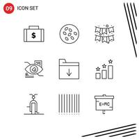 Pack of 9 Modern Outlines Signs and Symbols for Web Print Media such as document eyetap seamus tap garlands Editable Vector Design Elements