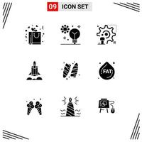 Group of 9 Solid Glyphs Signs and Symbols for startup bussiness machine learning unicorn startup man Editable Vector Design Elements