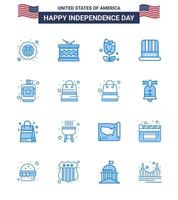 Modern Set of 16 Blues and symbols on USA Independence Day such as alcoholic american st cap plent Editable USA Day Vector Design Elements