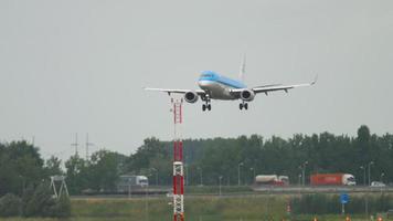 AMSTERDAM, THE NETHERLANDS JULY 27, 2017 - KLM Cityhopper Embraer 190 PH EZB landing on runway 18R Polderbaan. Shiphol Airport, Amsterdam, Holland video