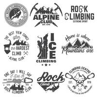 Vintage typography design with climber, carabiner and mountains vector