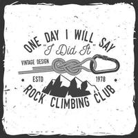 Vintage typography design with knot for quickly tying a climbing rope and carabiner. vector