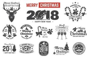 feliz navidad y feliz año nuevo 2018 plantilla retro con santa claus vector