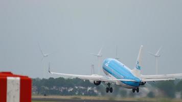 AMSTERDAM, THE NETHERLANDS JULY 25, 2017 - KLM Boeing 787 Dreamliner PH BGX departure at runway 36L Polderbaan. Shiphol Airport, Amsterdam, Holland video