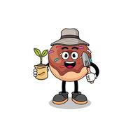 Illustration of donuts cartoon holding a plant seed vector