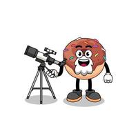 Illustration of donuts mascot as an astronomer vector