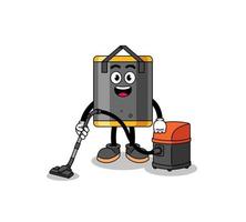 Character mascot of punching bag holding vacuum cleaner vector