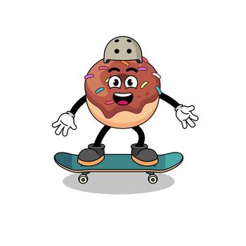 mascota de donuts jugando una patineta vector