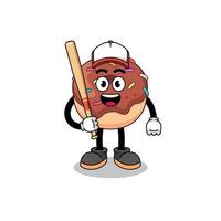 caricatura de mascota de donas como jugador de béisbol vector