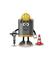 Character cartoon of punching bag working on road construction vector