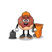 Illustration of donuts cartoon as a garbage collector vector