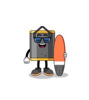 caricatura de mascota de saco de boxeo como surfista vector