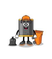 Illustration of punching bag cartoon as a garbage collector vector