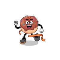 caricatura de mascota de donuts corriendo en la línea de meta vector