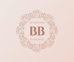 colección de logotipos de monogramas de boda con letras iniciales bb, plantillas florales y minimalistas modernas dibujadas a mano para tarjetas de invitación, guardar la fecha, identidad elegante para restaurante, boutique, café en vector