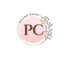 Initial PC feminine logo. Usable for Nature, Salon, Spa, Cosmetic and Beauty Logos. Flat Vector Logo Design Template Element.