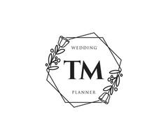 Initial TM feminine logo. Usable for Nature, Salon, Spa, Cosmetic and Beauty Logos. Flat Vector Logo Design Template Element.