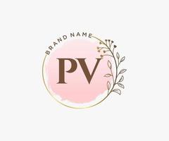 Initial PV feminine logo. Usable for Nature, Salon, Spa, Cosmetic and Beauty Logos. Flat Vector Logo Design Template Element.