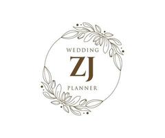 colección de logotipos de monograma de boda con letras iniciales zj, plantillas florales y minimalistas modernas dibujadas a mano para tarjetas de invitación, guardar la fecha, identidad elegante para restaurante, boutique, café en vector