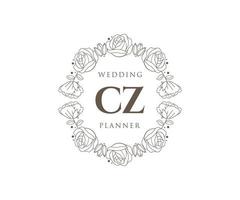 CZ Initials letter Wedding monogram logos collection, hand drawn modern minimalistic and floral templates for Invitation cards, Save the Date, elegant identity for restaurant, boutique, cafe in vector