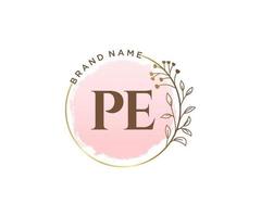 Initial PE feminine logo. Usable for Nature, Salon, Spa, Cosmetic and Beauty Logos. Flat Vector Logo Design Template Element.