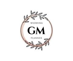 colección de logotipos de monograma de boda con letras iniciales gm, plantillas florales y minimalistas modernas dibujadas a mano para tarjetas de invitación, guardar la fecha, identidad elegante para restaurante, boutique, café en vector