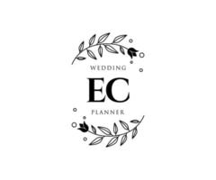 colección de logotipos de monograma de boda con letras iniciales de ec, plantillas florales y minimalistas modernas dibujadas a mano para tarjetas de invitación, guardar la fecha, identidad elegante para restaurante, boutique, café en vector