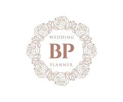 Colección de logotipos de monogramas de boda con letras iniciales de pb, plantillas florales y minimalistas modernas dibujadas a mano para tarjetas de invitación, guardar la fecha, identidad elegante para restaurante, boutique, café en vector