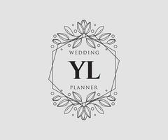 colección de logotipos de monograma de boda con letras iniciales de yl, plantillas florales y minimalistas modernas dibujadas a mano para tarjetas de invitación, guardar la fecha, identidad elegante para restaurante, boutique, café en vector