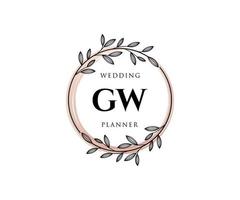 GW Initials letter Wedding monogram logos collection, hand drawn modern minimalistic and floral templates for Invitation cards, Save the Date, elegant identity for restaurant, boutique, cafe in vector