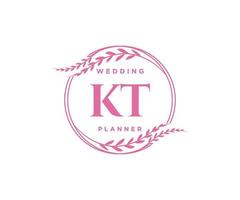 KT Initials letter Wedding monogram logos collection, hand drawn modern minimalistic and floral templates for Invitation cards, Save the Date, elegant identity for restaurant, boutique, cafe in vector