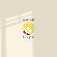 logo icon design cake shop shape people smile orange maroon color simple elegant colorful eps 10 vector