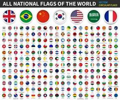 All national flags of the world . Circular flag with frame and country name . Vector .