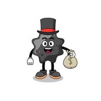 ilustración de mascota de tinta hombre rico sosteniendo un saco de dinero vector