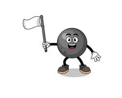 Cartoon Illustration of cannon ball holding a white flag vector