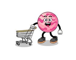 Cartoon of ice cream scoop holding a shopping trolley vector