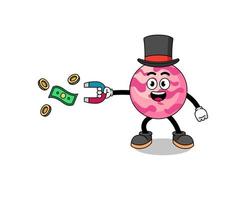 ilustración de personaje de bola de helado atrapando dinero con un imán vector