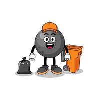 Illustration of cannon ball cartoon as a garbage collector vector