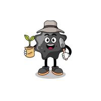 Illustration of ink cartoon holding a plant seed vector