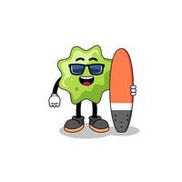caricatura de mascota de splat como surfista vector