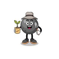Illustration of cannon ball cartoon holding a plant seed vector
