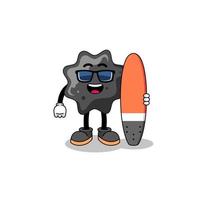 caricatura de mascota de tinta como surfista vector