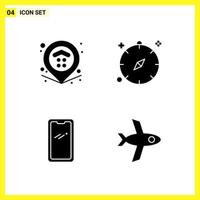 4 Icon Set. Simple Solid Symbols. Glyph Sign on White Background for Website Design Mobile Applications and Print Media. vector