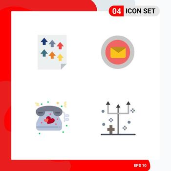 Group of 4 Modern Flat Icons Set for data typing paper message love Editable Vector Design Elements