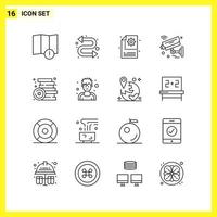 16 conjunto de iconos. símbolos de línea simple. signo de contorno sobre fondo blanco para aplicaciones móviles de diseño de sitios web y medios impresos. vector