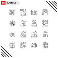 Pack of 16 Modern Outlines Signs and Symbols for Web Print Media such as navigation open book football education back to school Editable Vector Design Elements