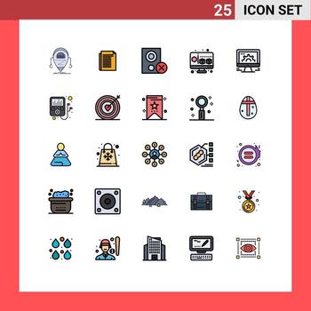 conjunto moderno de 25 colores planos de línea rellena y símbolos como elementos de diseño vectorial editables de hardware de cubo de papel de gadget de computadora vector