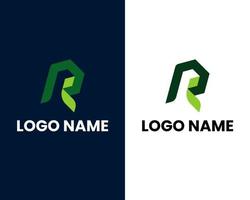 letter r with leaf modern nature logo design template vector